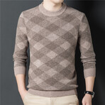 008 Crewneck Merino Wool Checkered Sweater // Tan (M)