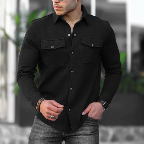 Textured Comfortable Thin Shirt-Jacket // Black (S)