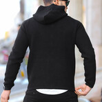 Zippered Ladder Knit Hooded Knitwear Jacket // Black (XL)