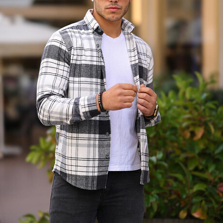 Striped Checkered Lumberjack Fit Shirt // Black (S)