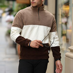 Blocked Half Zip Fleece Sweatshirt // Light Brown + Beige + Brown (XL)