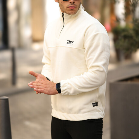 Half Zip Fleece Sweatshirt // White (S)