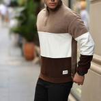 Blocked Half Zip Fleece Sweatshirt // Light Brown + Beige + Brown (M)