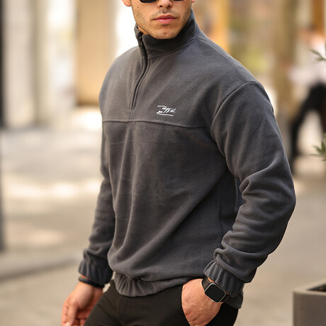 Half Zip Fleece Sweatshirt // Gray (S)