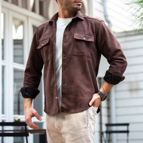 Suede Shirt-Jacket // Dark Brown (S)