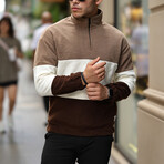 Blocked Half Zip Fleece Sweatshirt // Light Brown + Beige + Brown (L)