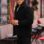 Oversize Lamb Down Plush Fabric Lined Coat // Black (S)