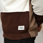 Blocked Half Zip Fleece Sweatshirt // Light Brown + Beige + Brown (L)