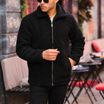 Oversize Lamb Down Plush Fabric Lined Coat // Black (XL)