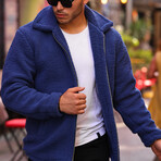 Oversize Lamb Down Plush Fabric Lined Coat // Indigo (M)