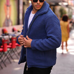 Oversize Lamb Down Plush Fabric Lined Coat // Indigo (M)