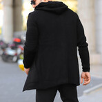 Plain Hooded Poncho Cardigan // Black (XS)