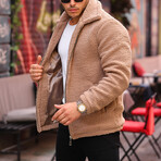 Oversize Lamb Down Plush Fabric Lined Coat // Beige (L)