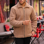 Oversize Lamb Down Plush Fabric Lined Coat // Beige (L)