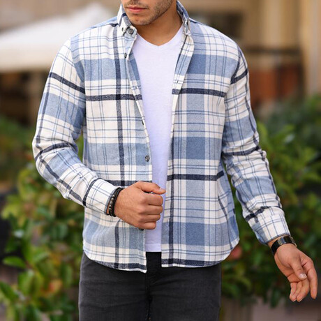 Striped Checkered Lumberjack Fit Shirt // Blue (S)