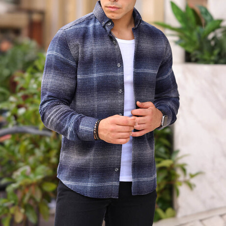 Striped Lumberjack Fit Shirt // Navy (S)