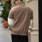 Blocked Half Zip Fleece Sweatshirt // Light Brown + Beige + Brown (S)