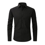 Solid Long Sleeve Button Up // Black (XL)