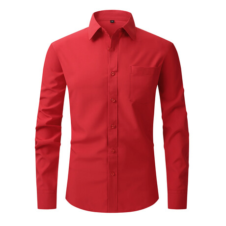 Solid Long Sleeve Button Up // Red (XS)