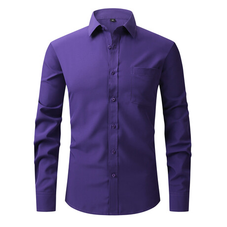 Solid Long Sleeve Button Up // Purple (L)