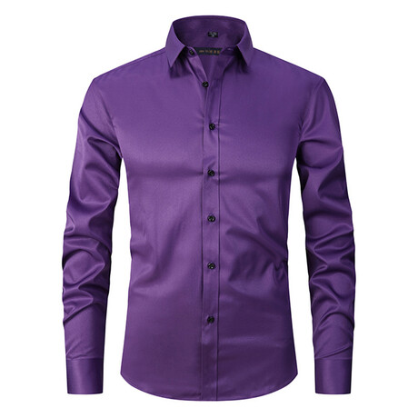 Solid Long Sleeve Button Up // Satin Purple (L)