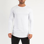 Saddle Crewneck Long Sleeve Curved Hem T-Shirt // White (M)