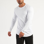 Saddle Crewneck Long Sleeve Curved Hem T-Shirt // White (M)
