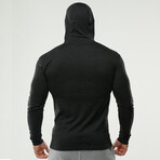 Long Sleeve Form Fitting Hoodie // Solid Black (S)