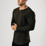 Henley Long Sleeve Curved Hem T-Shirt // Black (L)
