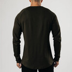 Henley Long Sleeve Curved Hem T-Shirt // Black (L)