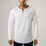 Henley Long Sleeve Curved Hem T-Shirt // White (M)