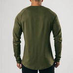 Long Sleeve Henley Shirt // Olive Green (XS)