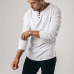 Henley Long Sleeve Curved Hem T-Shirt // White (M)