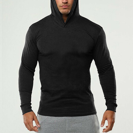 Long Sleeve Form Fitting Hoodie // Solid Black (XS)