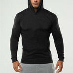 Long Sleeve Form Fitting Hoodie // Solid Black (S)