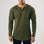 Long Sleeve Henley Shirt // Olive Green (XS)