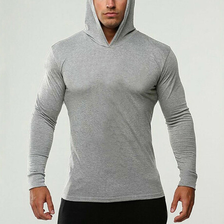 Long Sleeve Form Fitting Hoodie // Solid Gray (XS)