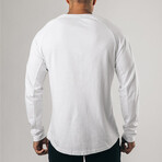 Henley Long Sleeve Curved Hem T-Shirt // White (M)