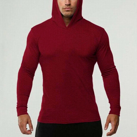 Long Sleeve Form Fitting Hoodie // Solid Wine Red (XS)