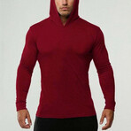 Long Sleeve Form Fitting Hoodie // Solid Wine Red (M)