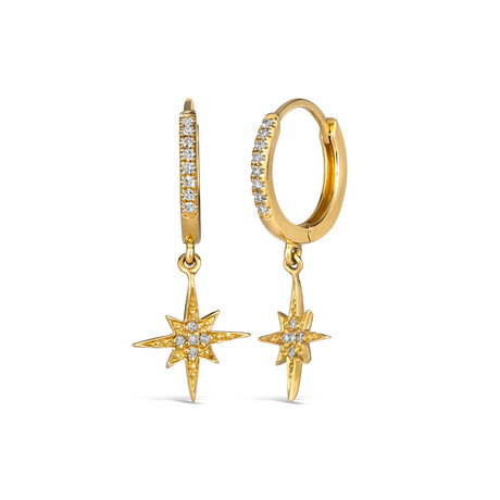 14K Yellow Gold Diamond Sunburst Huggies