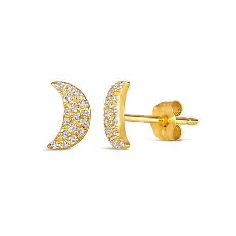 14K Yellow Gold Diamond Moon Studs