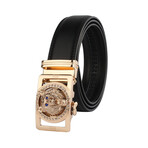 Leather Belt // Leather Belt // Black Belt - Gold Buckle // Model AEBL194