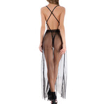 Transparent Bodysuit + Long Mesh Maxi Dress // Black (2XL)