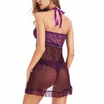 Open Front Lace Babydoll + G-String Set // Purple (3XL)