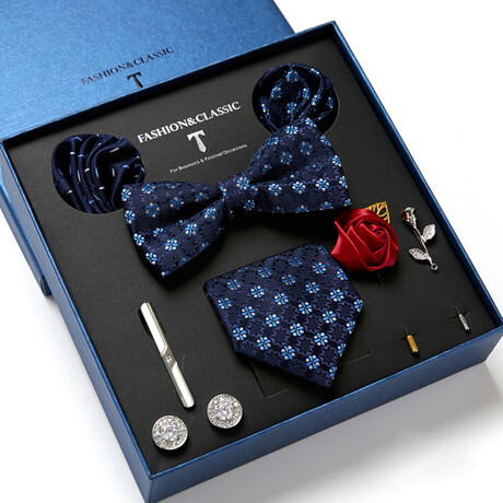 8 Pc Tie & Accesory Set // Blue with Blue Gemetric Patterns