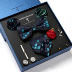 8 Pc Tie & Accesory Set // Navy Blue with Blue Flowers