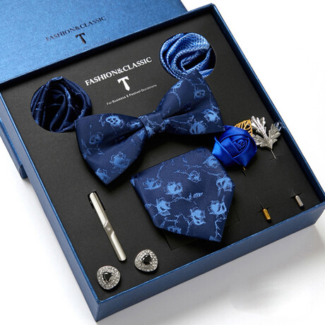 8 Pc Tie & Accesory Set // Blue with Light Blue pattern