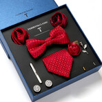 8 Pc Tie & Accesory Set // Red Geometric Pattern