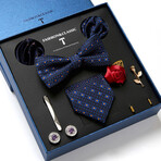 8 Pc Tie & Accesory Set // Blue with Blue Squares + Yellow Dots